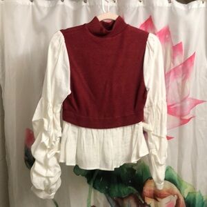 Anthropologie Ruffled Layered Top in Wine